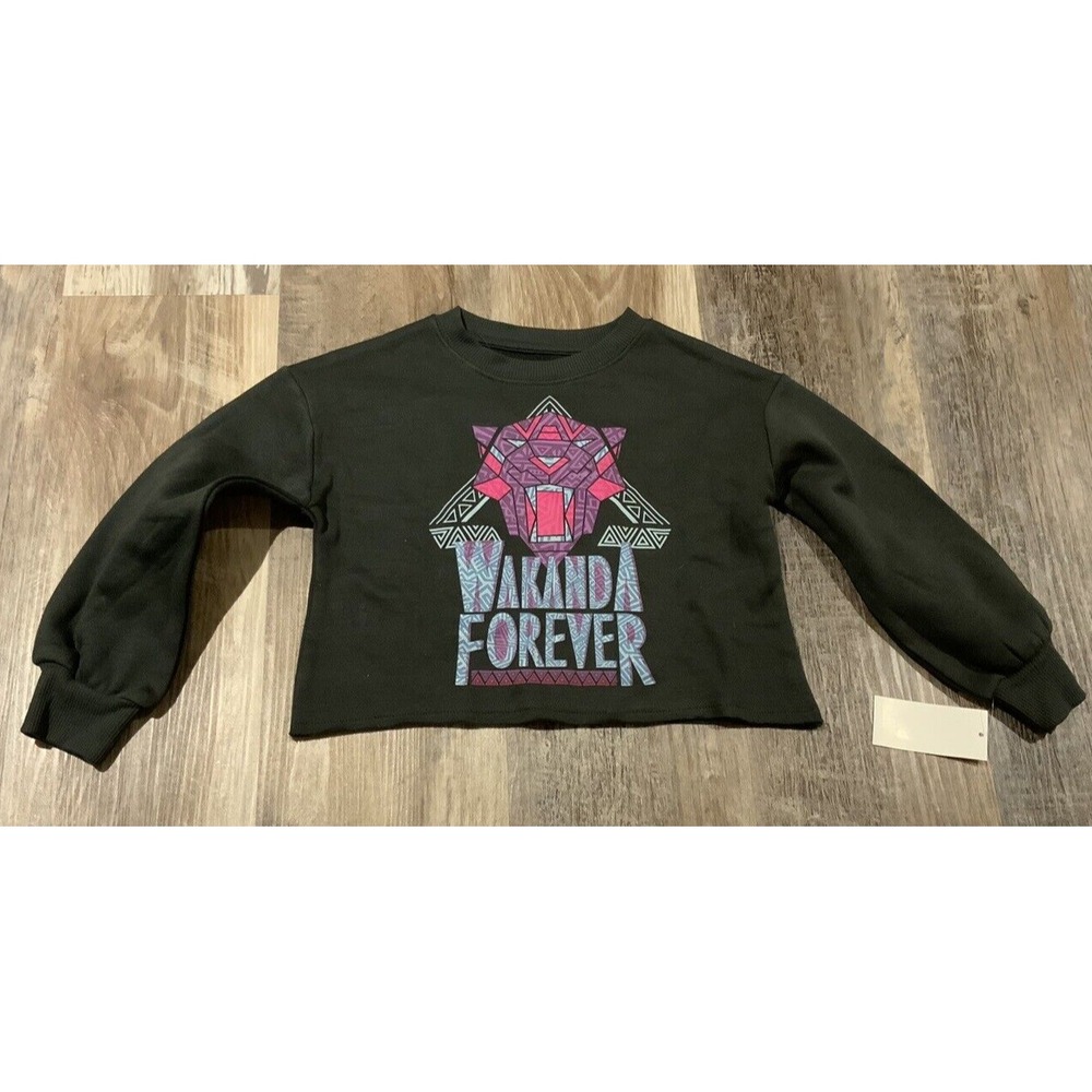 Girls' Black Panther Wakanda Forever Dreamy Fleece Sweatshirt Black  XS‎ 4/5